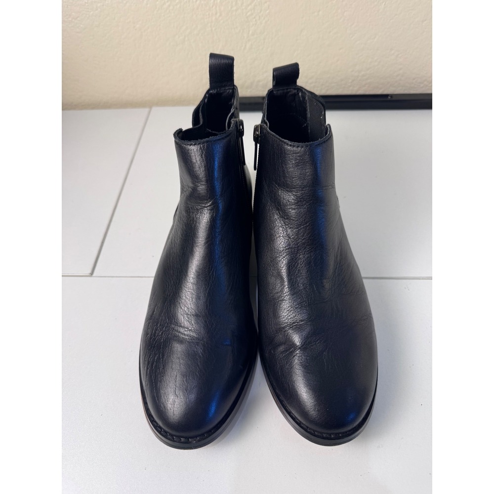 Lands End Black Leather Chelsea Ankle Boots Women 7.5 Biker Minimalist Classic